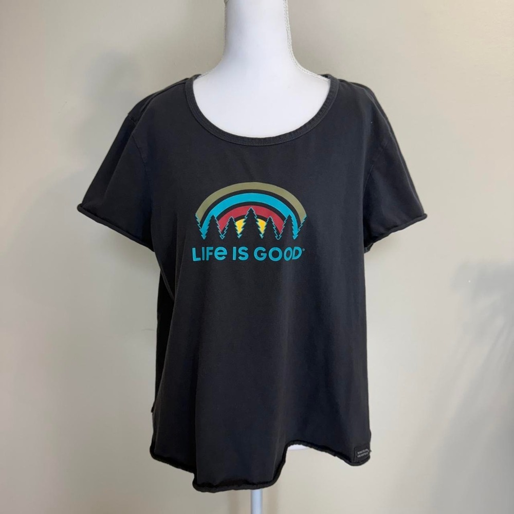 Life Is Good Rainbow Forest Crusher T-Shirt Round Neck Dark Grey Womens XL